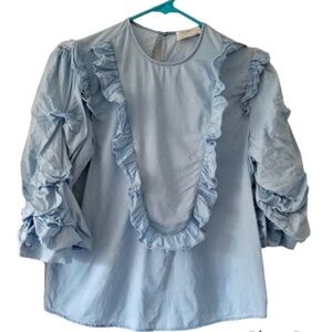 Zara Woman Denim Collection Blouse in Soft Blue